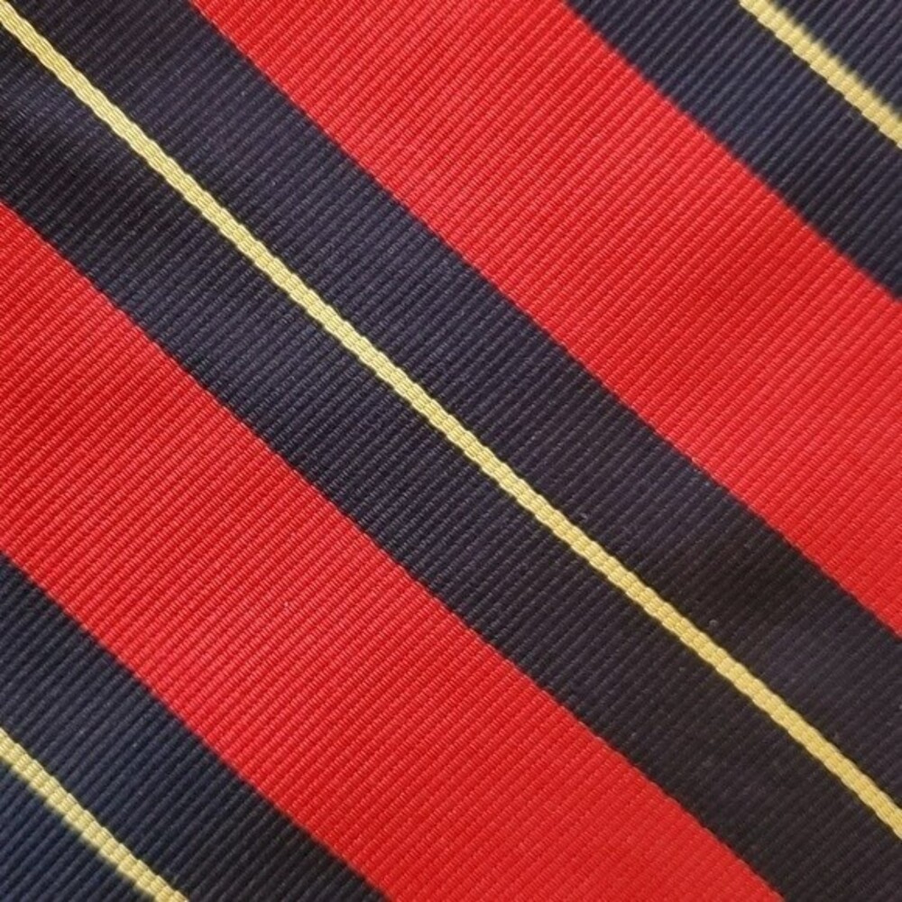 BERT PULITZER BLOOMINDALE'S RED BLUE YELLOW SILK STRIPE TIE 3 7/8"